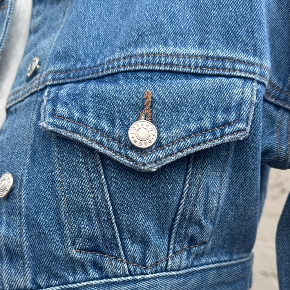 Topshop MOTO Cropped Denim Jacket Size 2 - Picture 7 of 11